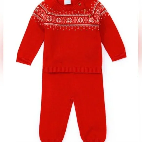 NWt Edgehill Collection newborn Boy Round Neck Long Sleeve Fairisle sweater set - Picture 8 of 8